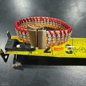 Red and Orange Woven Bracelet with Rhinestones